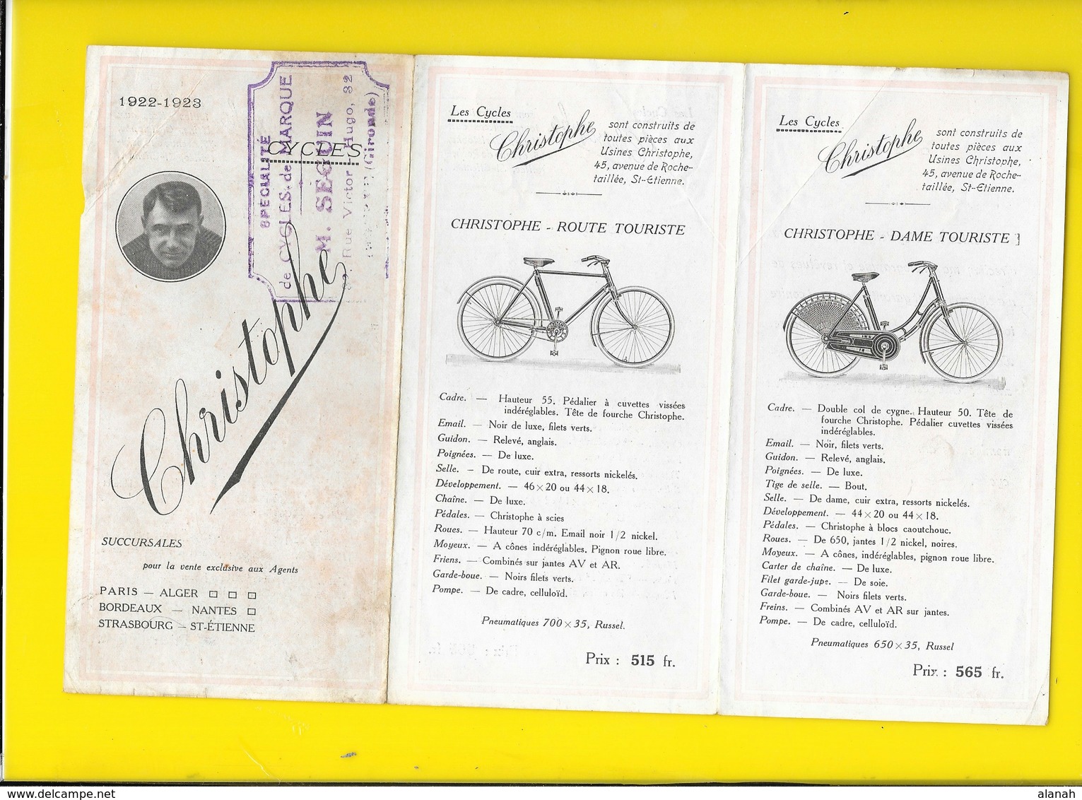 2 Catalogues Dépliants 1922 & 23 Cycles " CHRISTOPHE" Format 18 X 9 Cm Env.. - Cyclisme