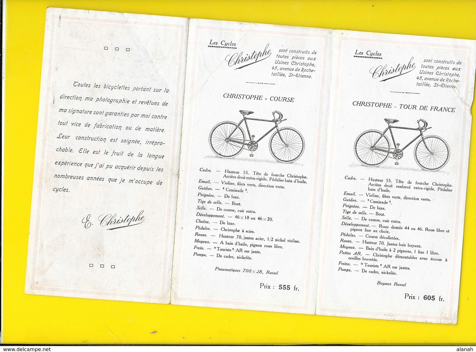 2 Catalogues Dépliants 1922 & 23 Cycles " CHRISTOPHE" Format 18 X 9 Cm Env.. - Cyclisme