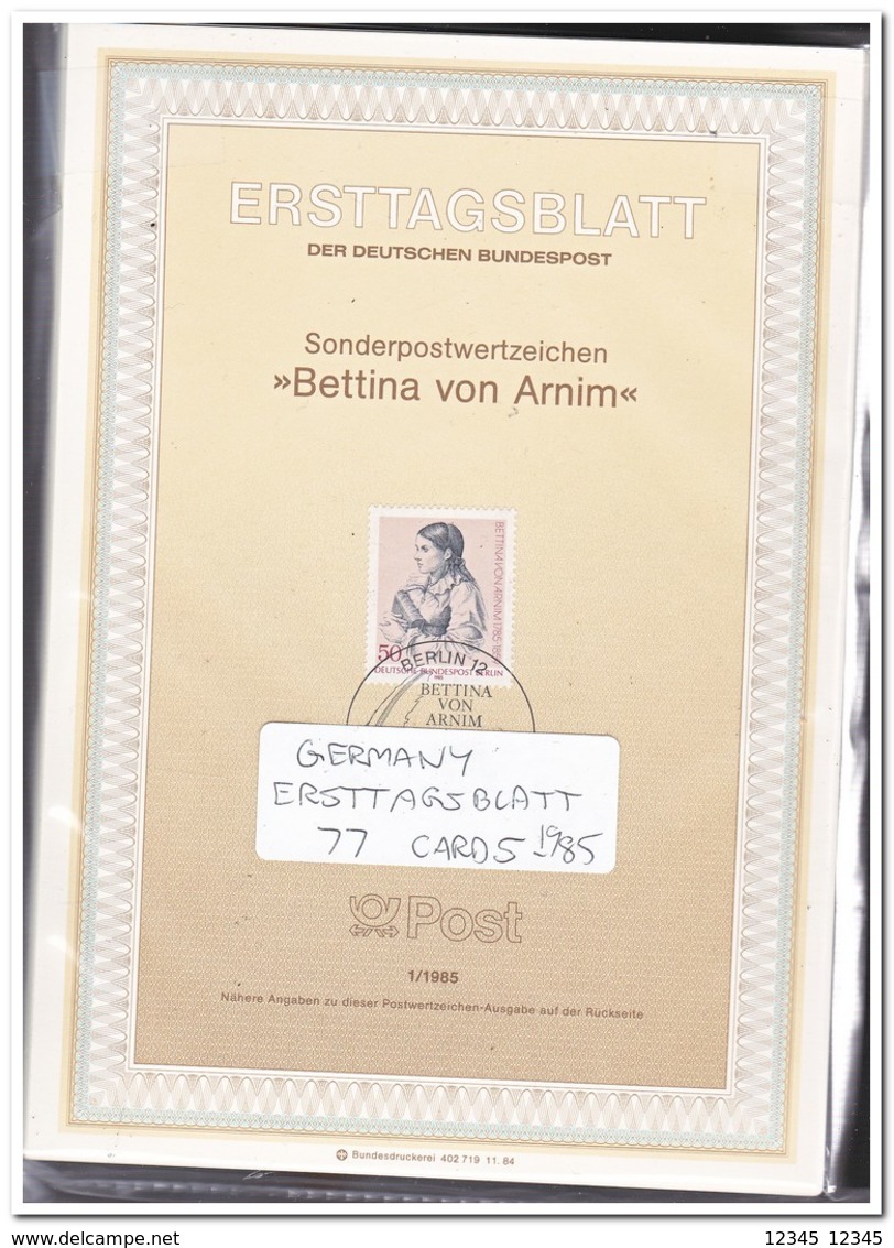 Duitsland 1985, 77 Ersttagsblätter With Doubles Only 5ct Each ( 485 Gram ) Better Than You Would Expect - Andere & Zonder Classificatie