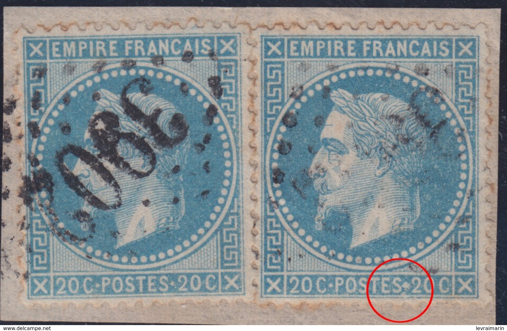 N°29B Sur Fragment Avec Variété Très Gros 2ème Point Dans Le Cartouche Du Bas, TB - 1863-1870 Napoléon III Lauré