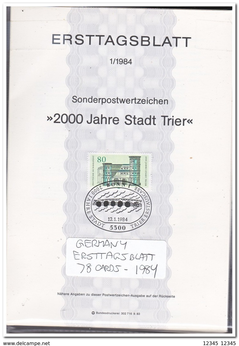 Duitsland 1984, 78 Ersttagsblätter With Doubles Only 5ct Each ( 470 Gram ) Better Than You Would Expect - Andere & Zonder Classificatie