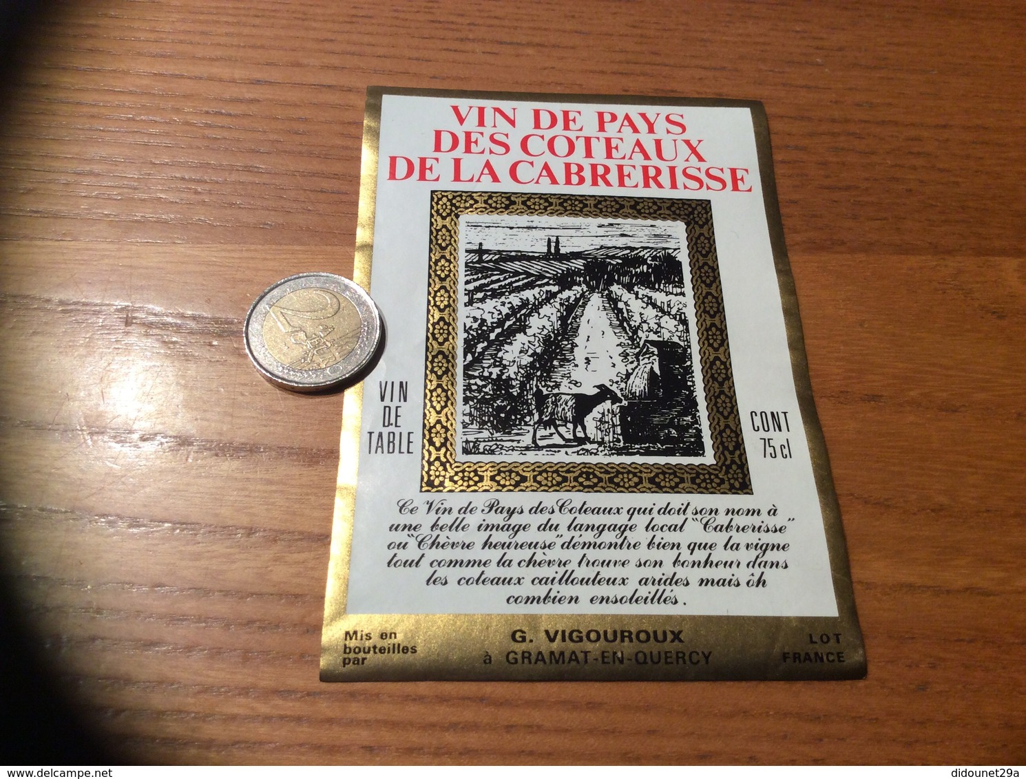 Etiquette «Vin De Pays Des Coteaux De La Cabrerisse - G. VIGOUROUX - GRAMAT-EN-QUERCY (46)» Chèvre - Languedoc-Roussillon