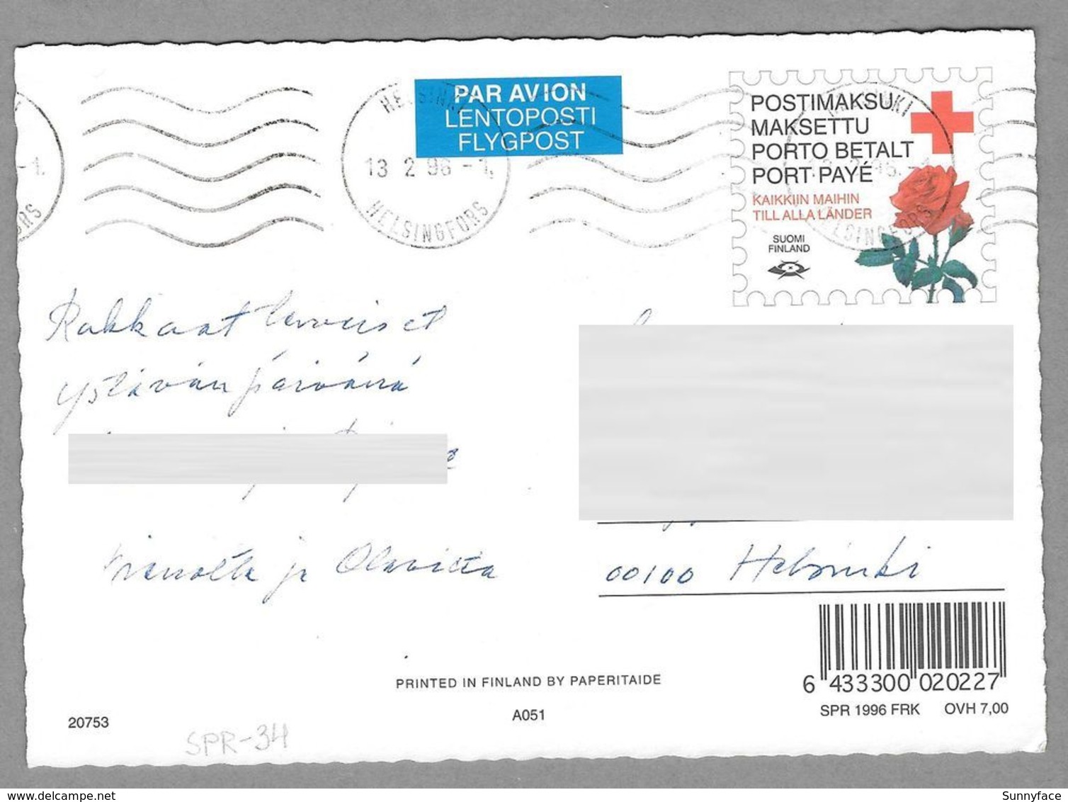 Postal Stationery Red Cross Finland (SPR 34) - Rose Basket (Valentine's Day) - Used - Entiers Postaux