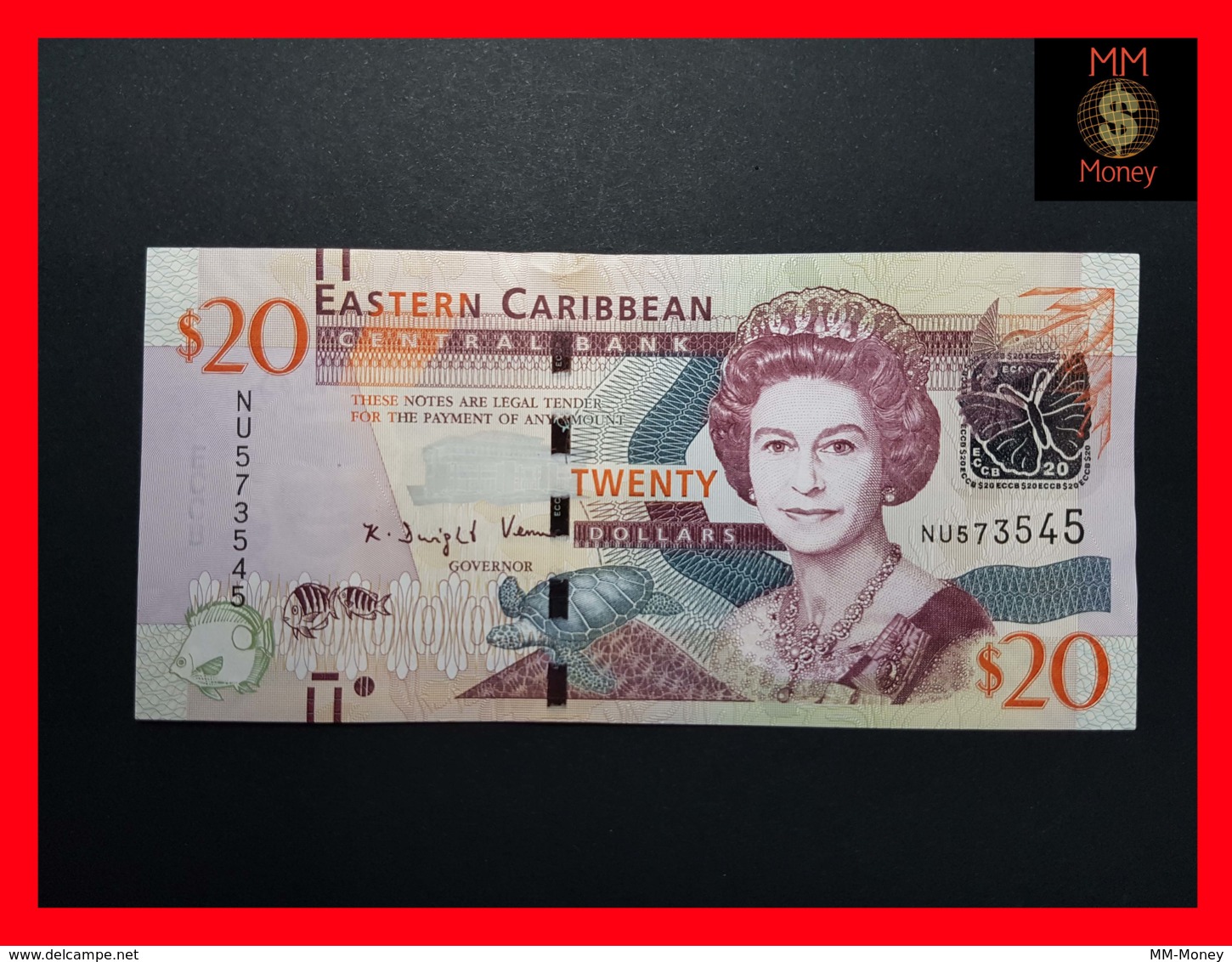 East - Eastern Caribbean  20 $ 2015  P. 53 B Wide Segmented Security Thread  UNC - East Carribeans