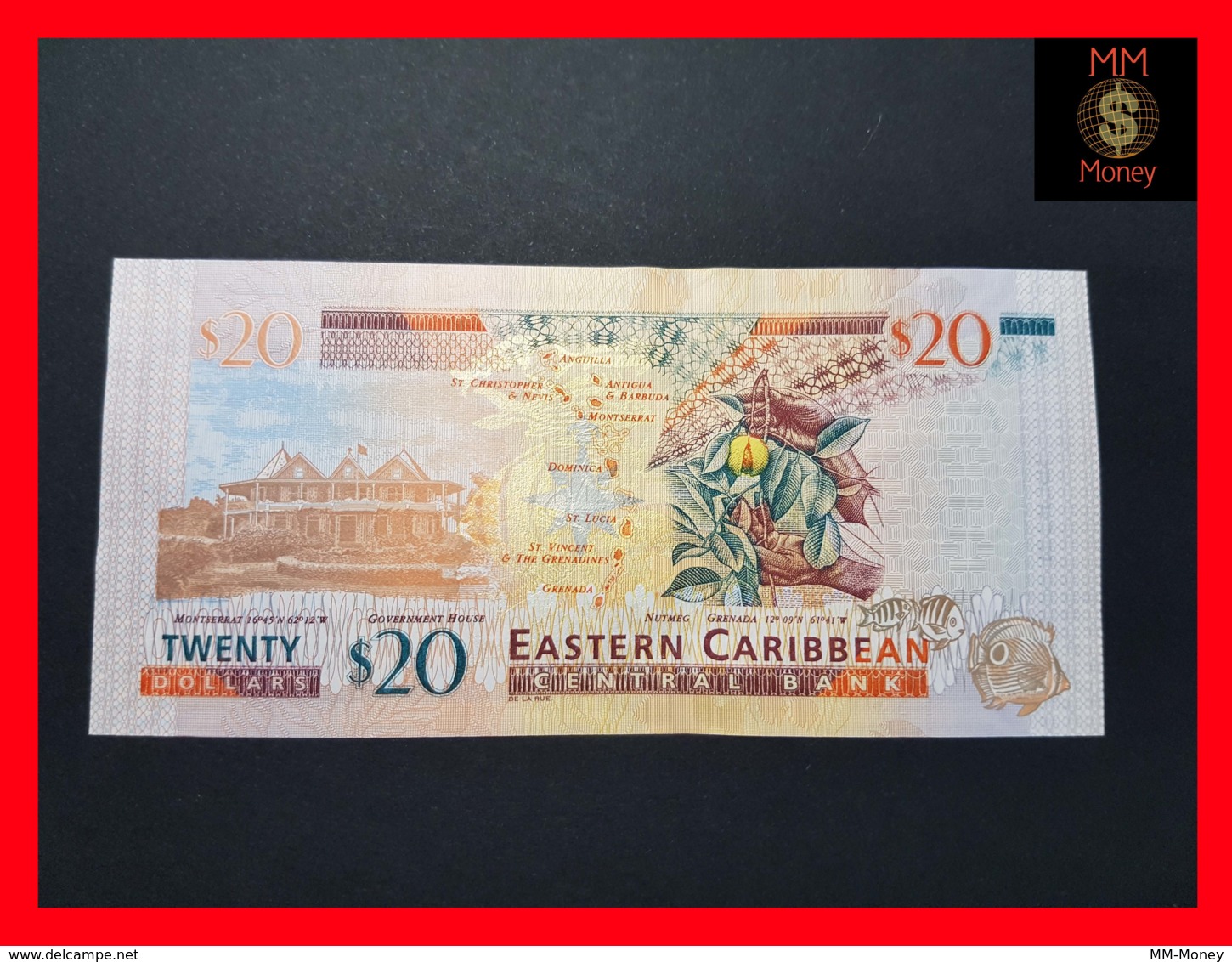East - Eastern Caribbean  20 $ 2015  P. 53 B Wide Segmented Security Thread  UNC - East Carribeans
