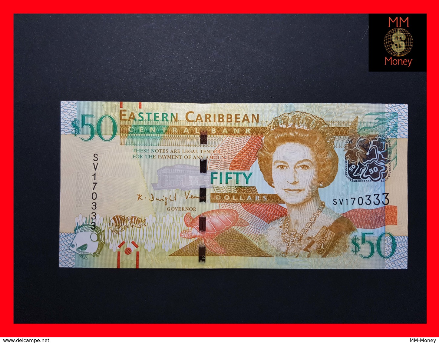 EAST CARIBBEANS  50 $ 2015 P. 54 B Wide Segmented Security Thread  UNC - East Carribeans