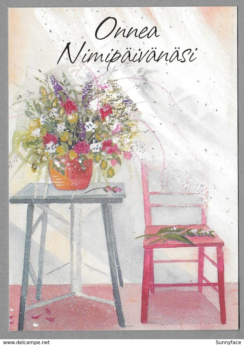 Postal Stationery Red Cross Finland (SPR 22) - Flowers Table Chair (Name Day) Illustr. Leena Airikkala - Used - Entiers Postaux