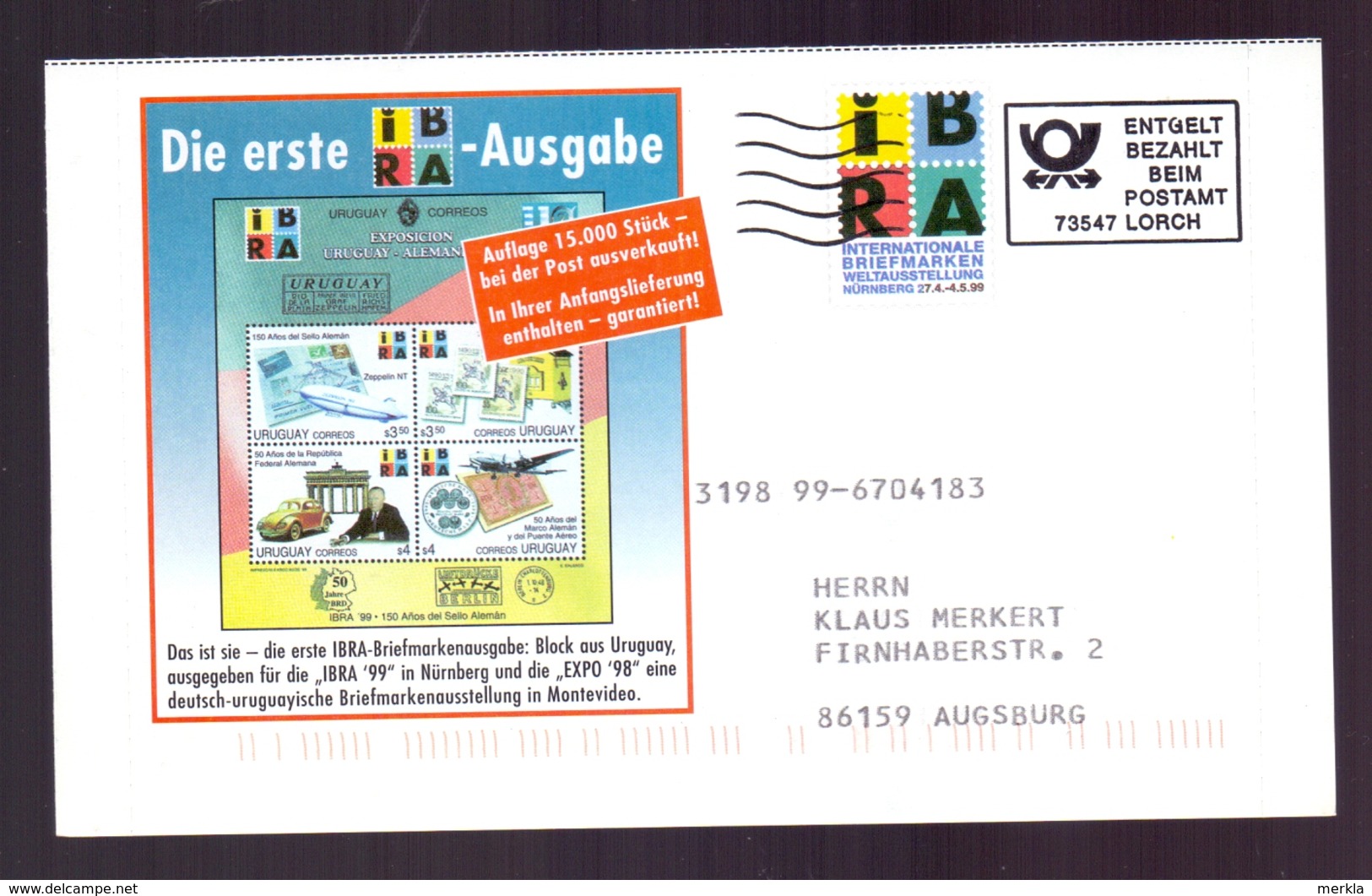 BESTELLKARTE – IBRA 1999 - BARFREIMACHUNG (074-116) - Philatelic Exhibitions