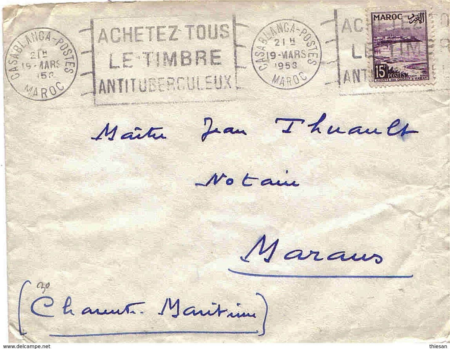 Maroc Morocco  Lettre Cover Casablanca 1953 Flamme OMEC Oblitération Mécanique - Lettres & Documents