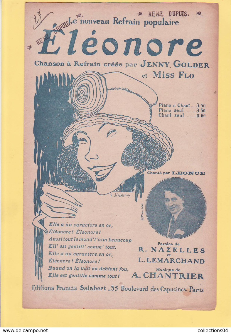 PARTITION  N° 27 / ELEONORE / GPMDER / MISS FLO / CHANTE PAR LEONCE / NAZELLES ET LEMARCHAND/MUSIQUE CHANTRIER /1922 - Chansonniers