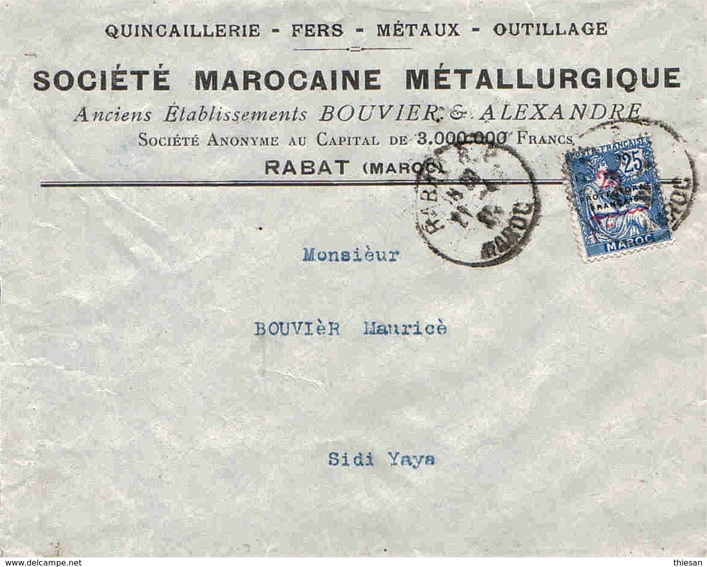 Maroc Morocco  Lettre Cover Rabat 1921 Quincaillerie Fers Métaux Métallurgie - Lettres & Documents