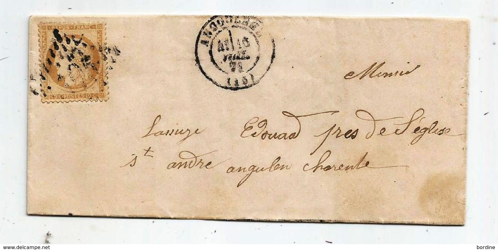 - CHARENTE - ANGOULEME - GC.105 S/TP Siège N°36 Seul S/L + Càd T.17 - 1872 - Rare Port Local - 1870 Beleg Van Parijs