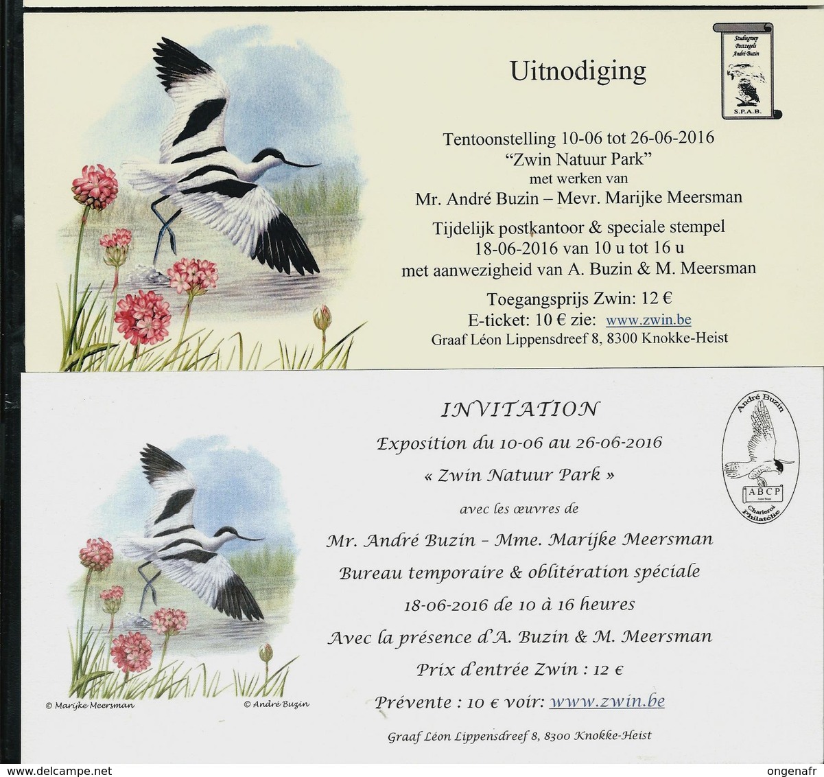 Invitation ZWIN Natur Park  Juin 2016  Des 2 Cercles Buzin ( Wallon Et Flamand) - 1985-.. Uccelli (Buzin)