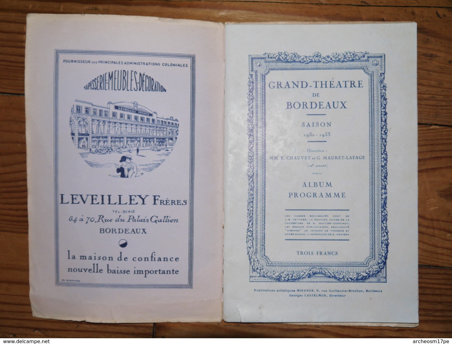 Album Programme Grand Théâtre De Bordeaux Chauvet Mauret-Lafage Saison 1932-1933 Publicité Commerces Magasins - Autres & Non Classés
