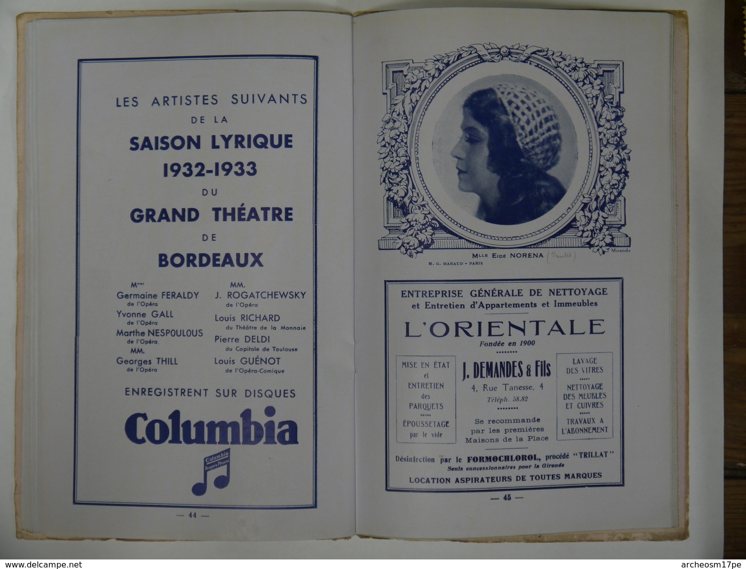 album programme grand théâtre de Bordeaux Chauvet Mauret-Lafage saison 1932-1933 publicité commerces magasins