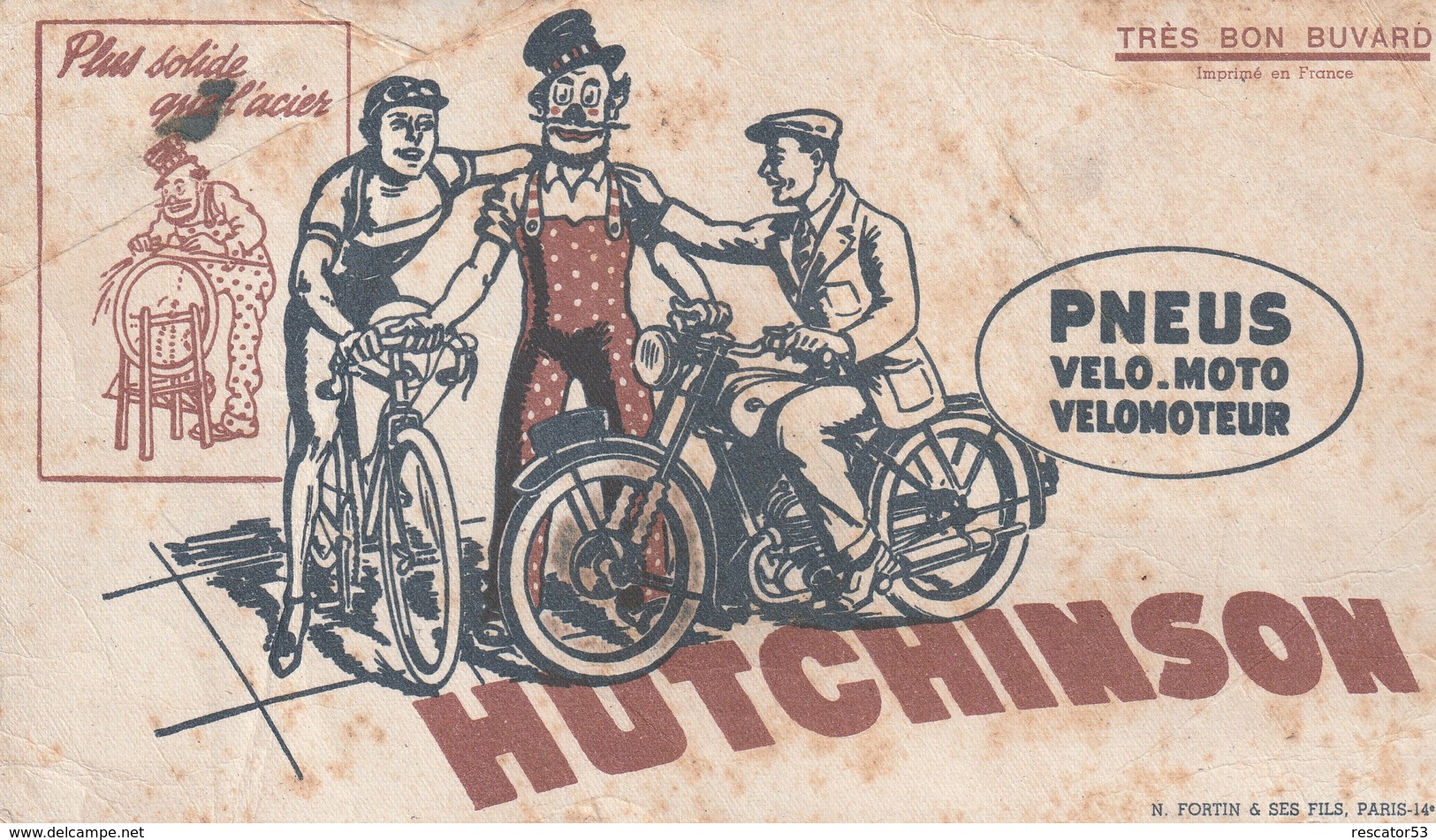 Rare Buvard Pneus Hutchinson Pour Vélo-moto Et Vélomoteur - Moto & Vélo