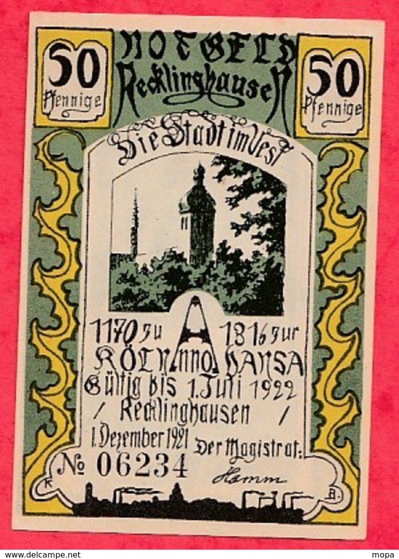 Allemagne 1 Notgeld  50 Pfenning Stadt Recklinghausen  (RARE) Dans L 'état  Lot N °3176 - Colecciones