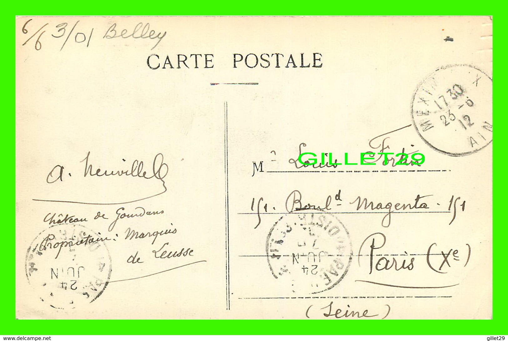 SAINT-JEAN-DE-NIOST (01) - LE CHÂTEAU DE GOURDANS - CIRCULÉ EN 1912 -S'il Vous Plaît Jeter Un Coup D’oeil à Mon Magasin - Belley