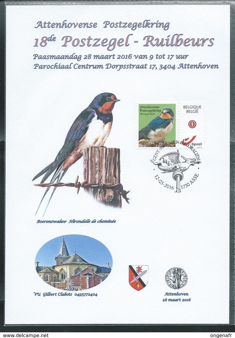 Duostamp Sur Souvenir Obl. Asse Le 12/03/2016  Hirondelle De Cheminée - 1985-.. Vögel (Buzin)