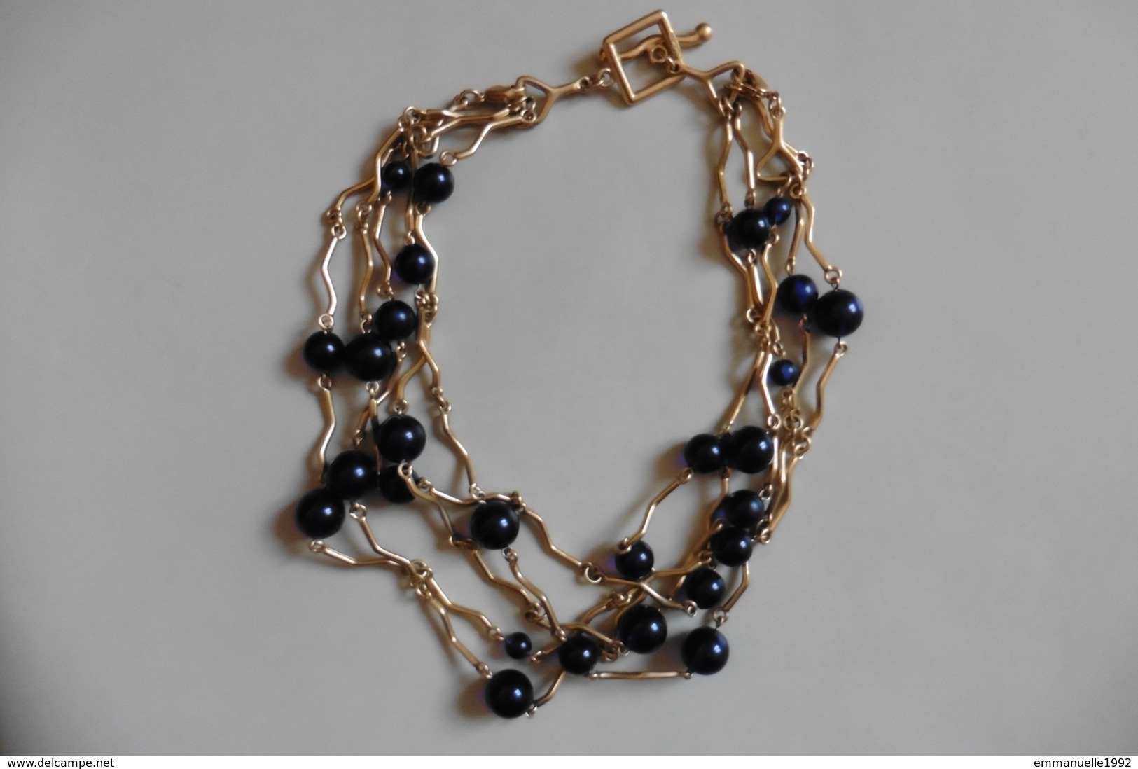 Magnifique Collier Créateur Biche De Bere 5 Rangs étain Doré Et Perles Bleu Indigo - Colliers/Chaînes