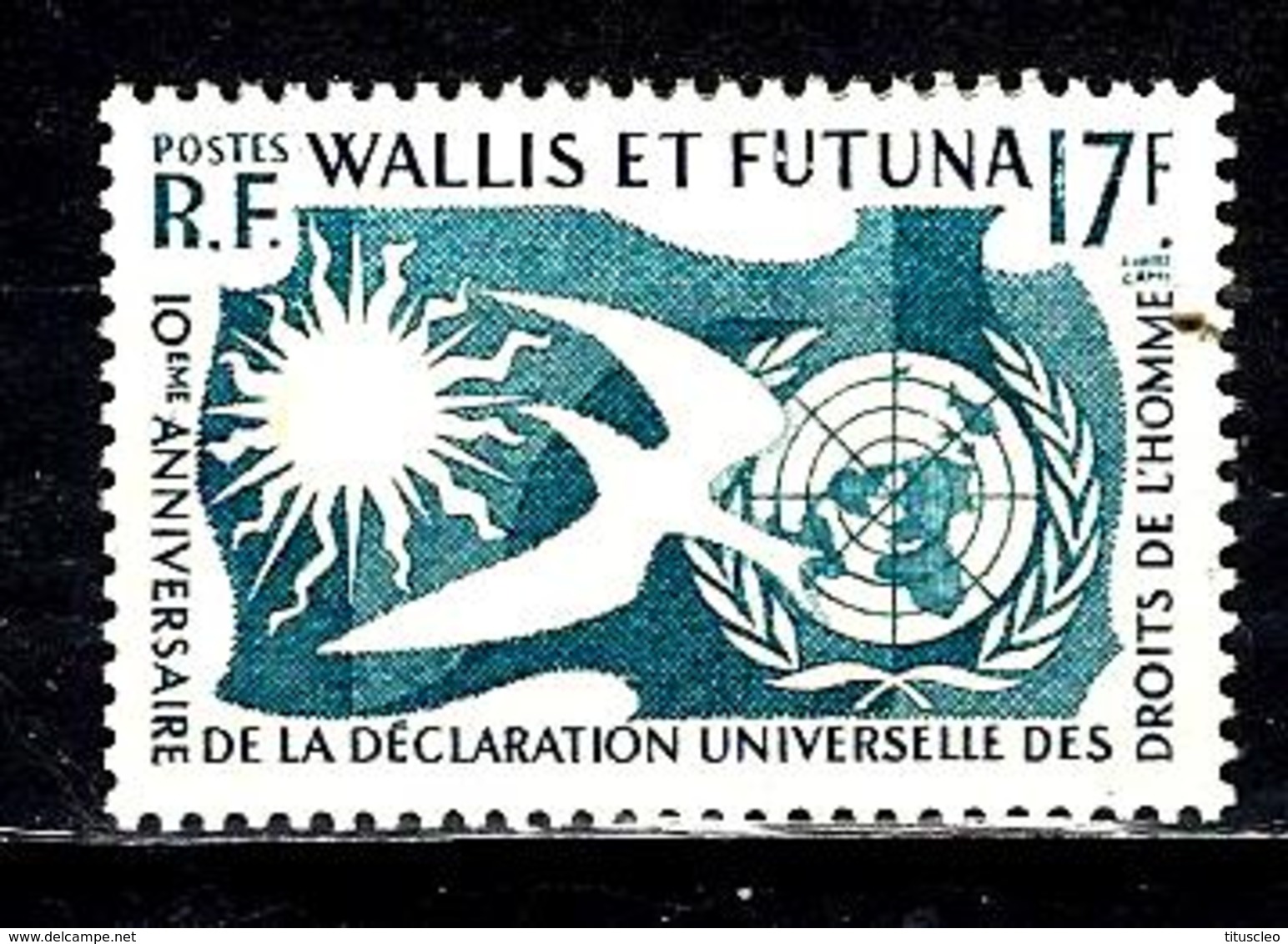 WALLIS ET FUTUNA 160** 17f Bleu Et Bleu Clair 10ème Anniversaire De La Déclaration Universelle Des Droits De L'homme - Neufs