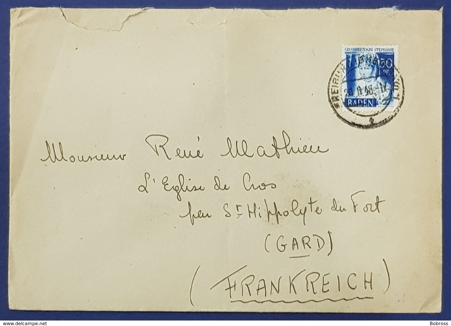 1948 Cover, French Zone Baden, Saint Hippolyte Du Fort France - Altri & Non Classificati