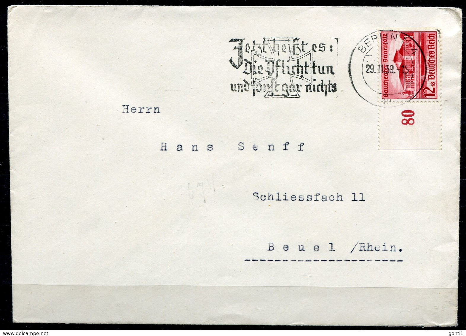 German Empires 1939 Bedarfsbrief/Cover Mit Mi.Nr.674 U.Propaganda MST"Berlin 4-Jetzt Heißt Es:Die Pflicht Tun..."1 Beleg - Briefe U. Dokumente