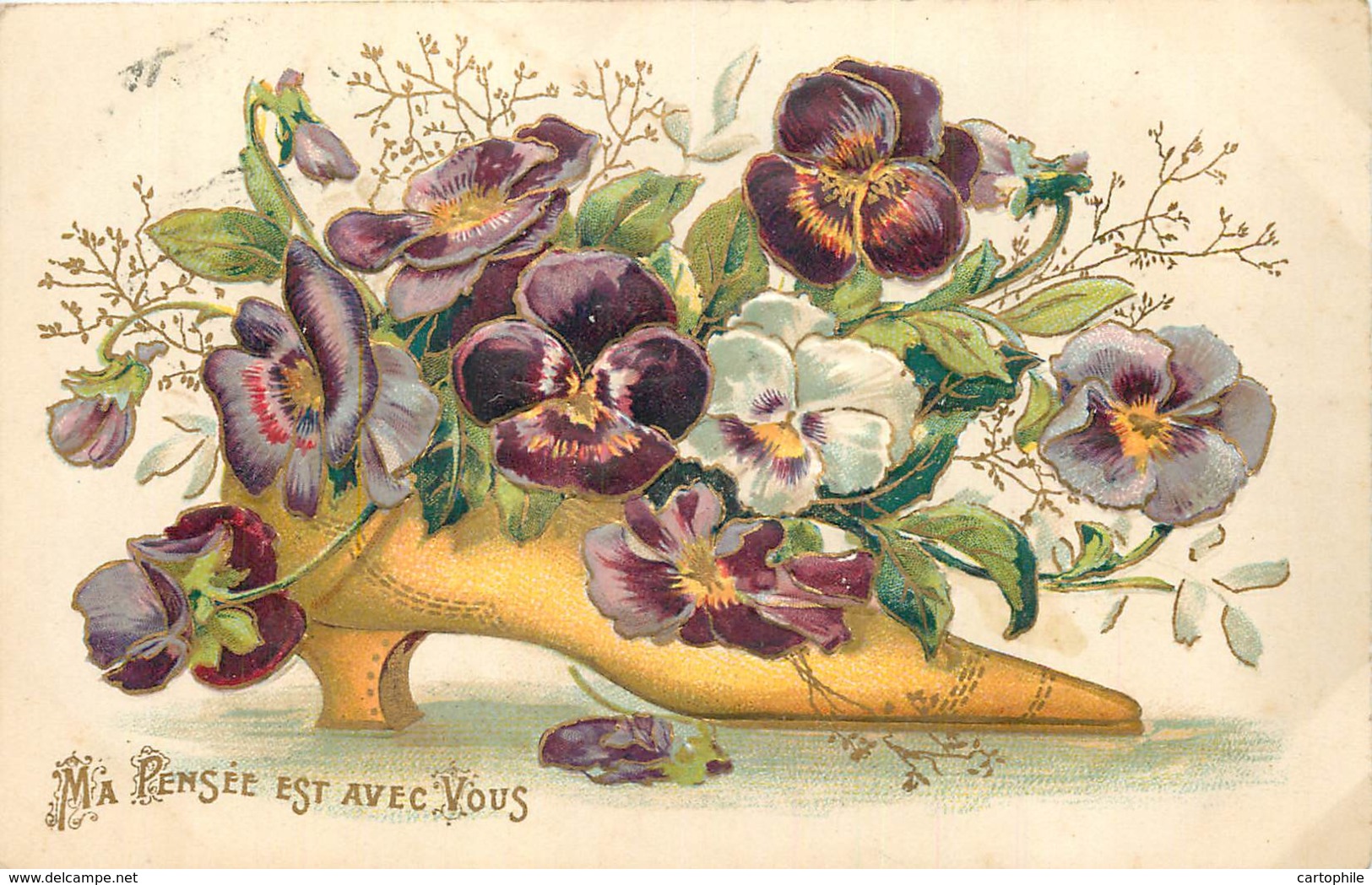 Belle Carte Gaufrée - Soulier De Fleurs - Fleurs