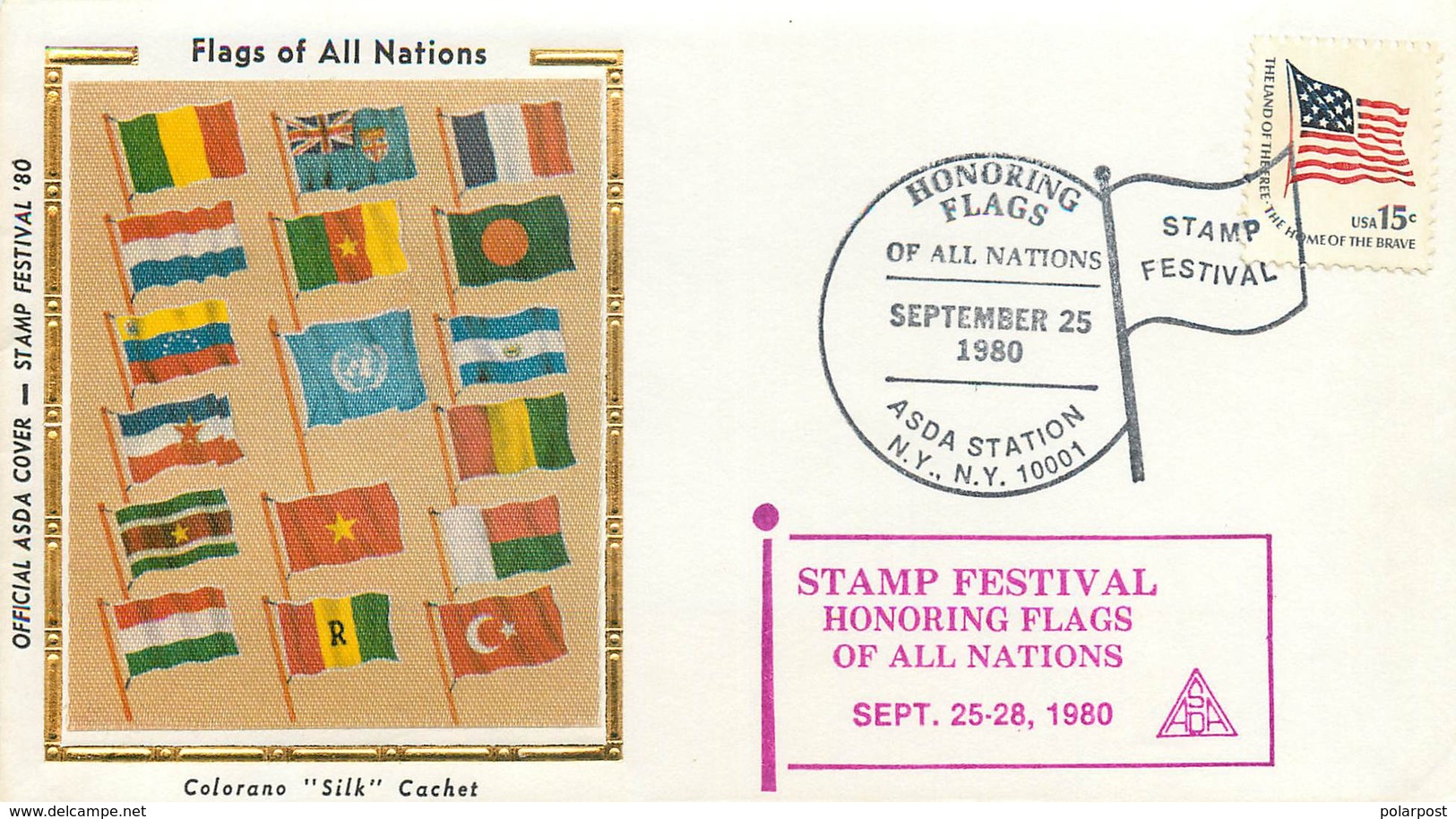 GG USA 1980 (1978 1352) Flags. United Nations. Un (envelopes On Silk) - Enveloppes