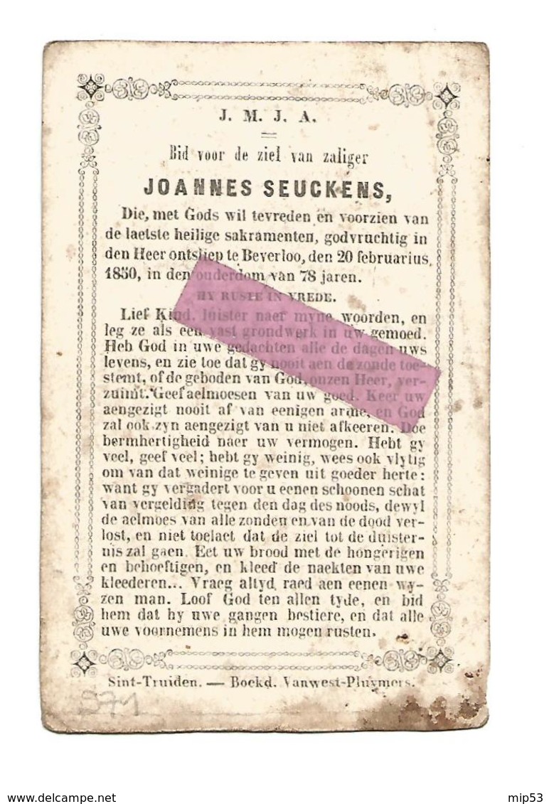 D 549. JOANNES SEUCKENS - + BEVERLOO 1850  (78j.) - Images Religieuses