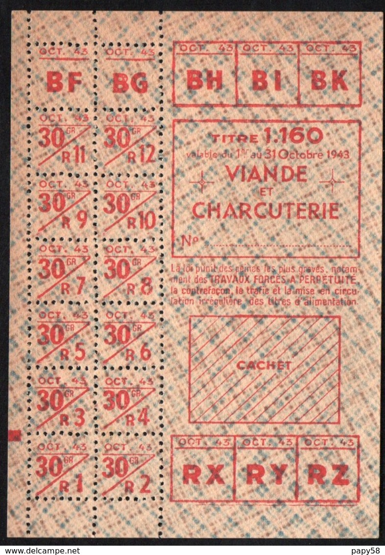 Vieux Papiers > Non Classés  Tickets D Alimentation Viande Et Charcuterie 1943 - Non Classés