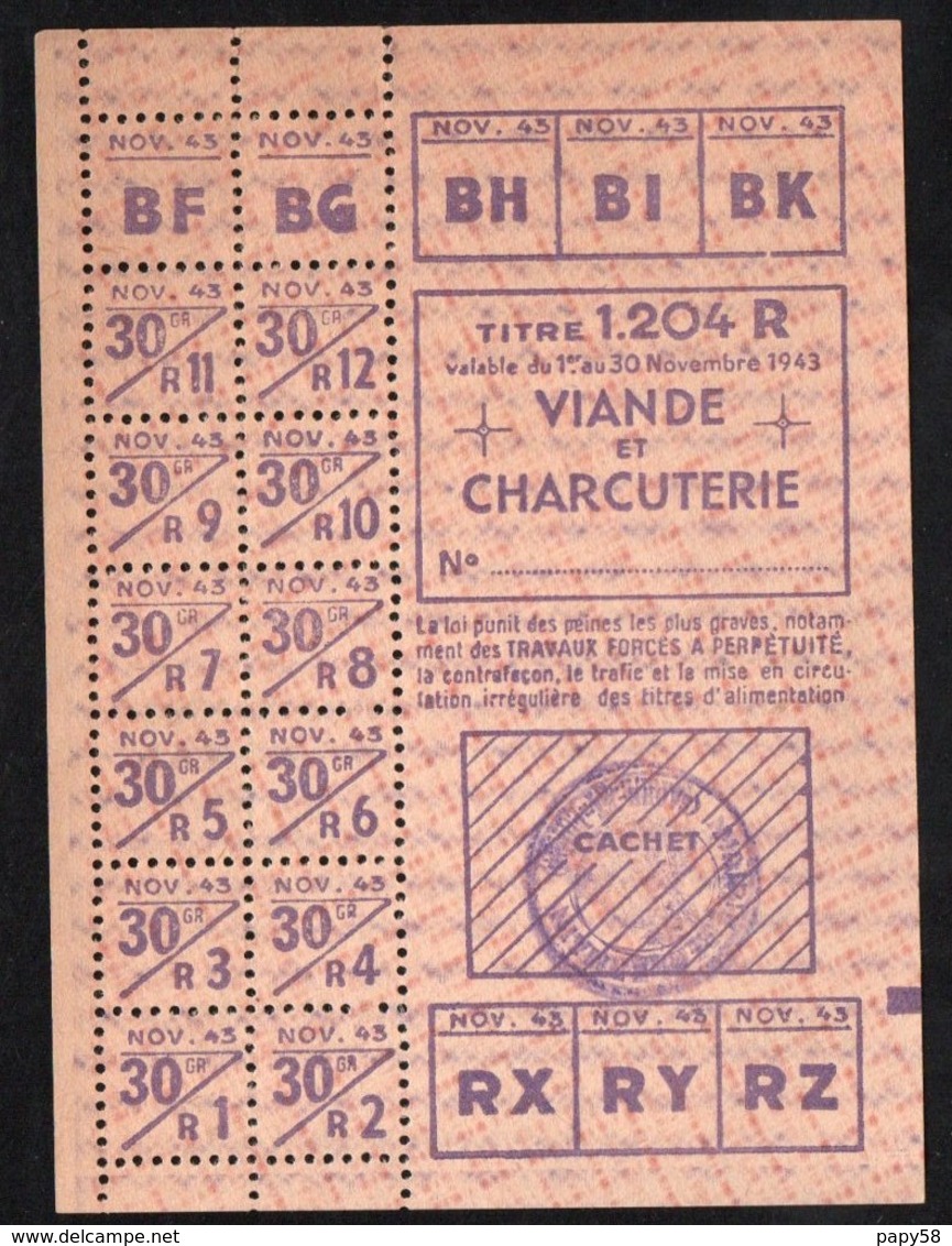 Vieux Papiers > Non Classés  Clermain 71 Tickets D Alimentation Viande Et Charcuterie 1943 - Non Classés