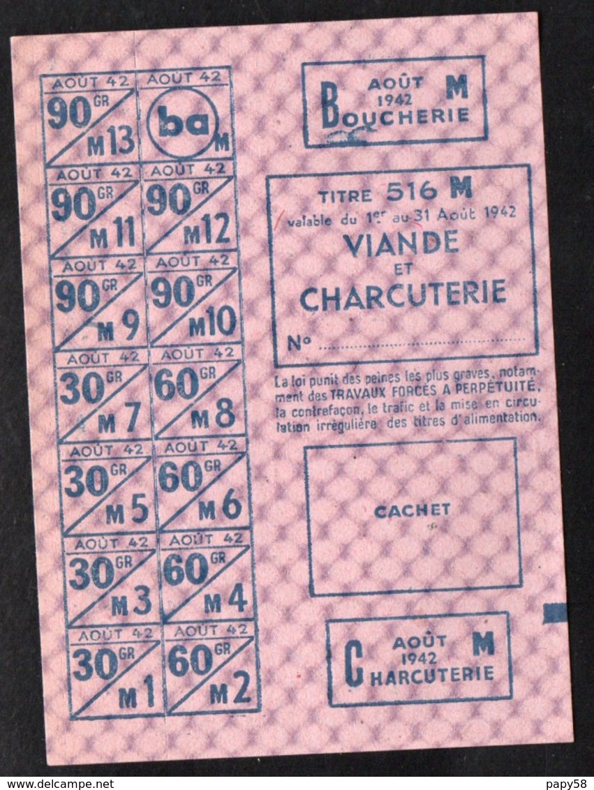 Vieux Papiers > Non Classés  Clermain 71 Tickets D Alimentation Viande Et Charcuterie 1942 - Non Classés