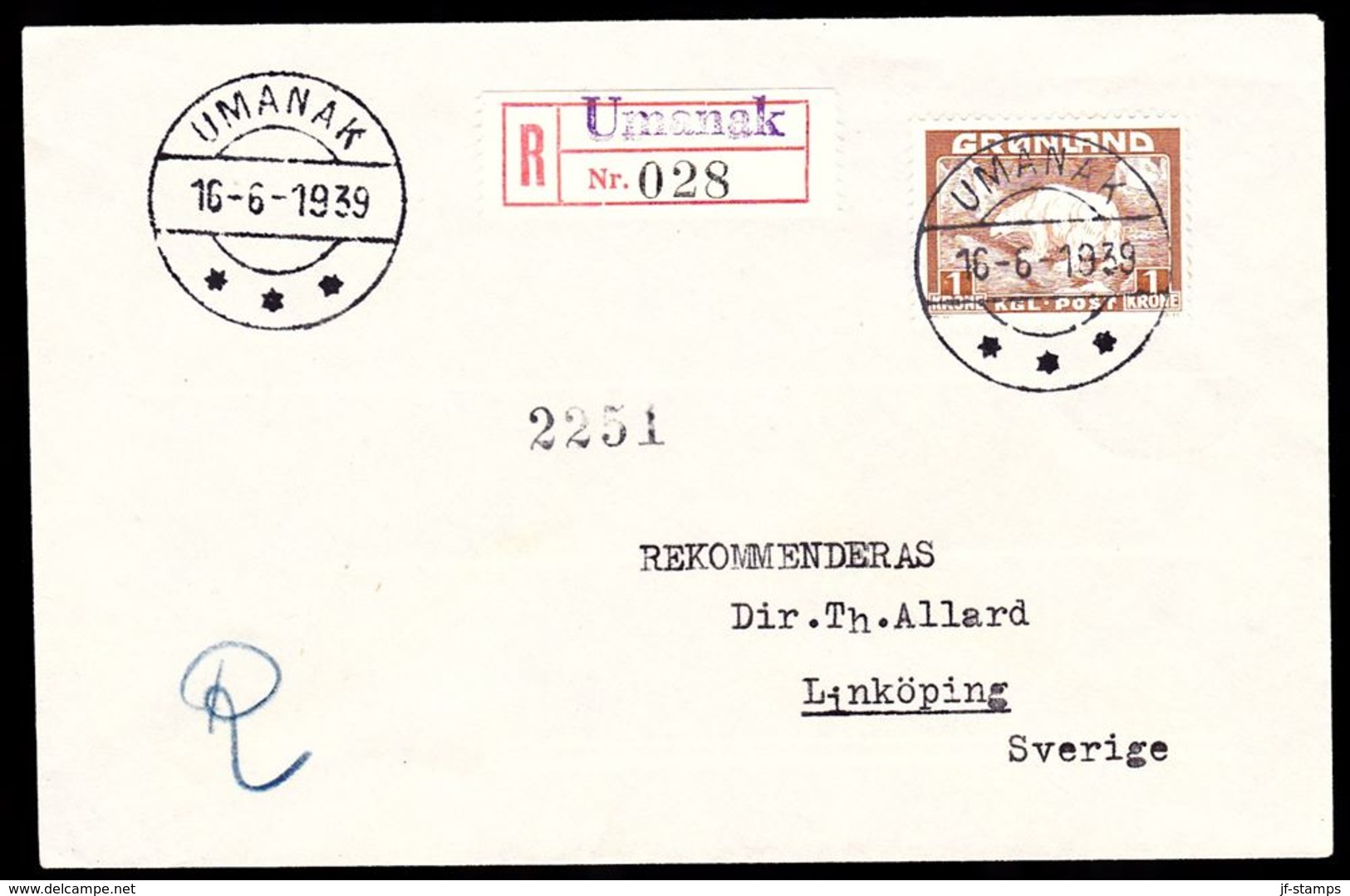 1938. Christian X And Polar Bear. Set Of 7 On 2 Covers To Sweden With Luxus Canc. UMA... (Michel 1-7) - JF112153 - Storia Postale