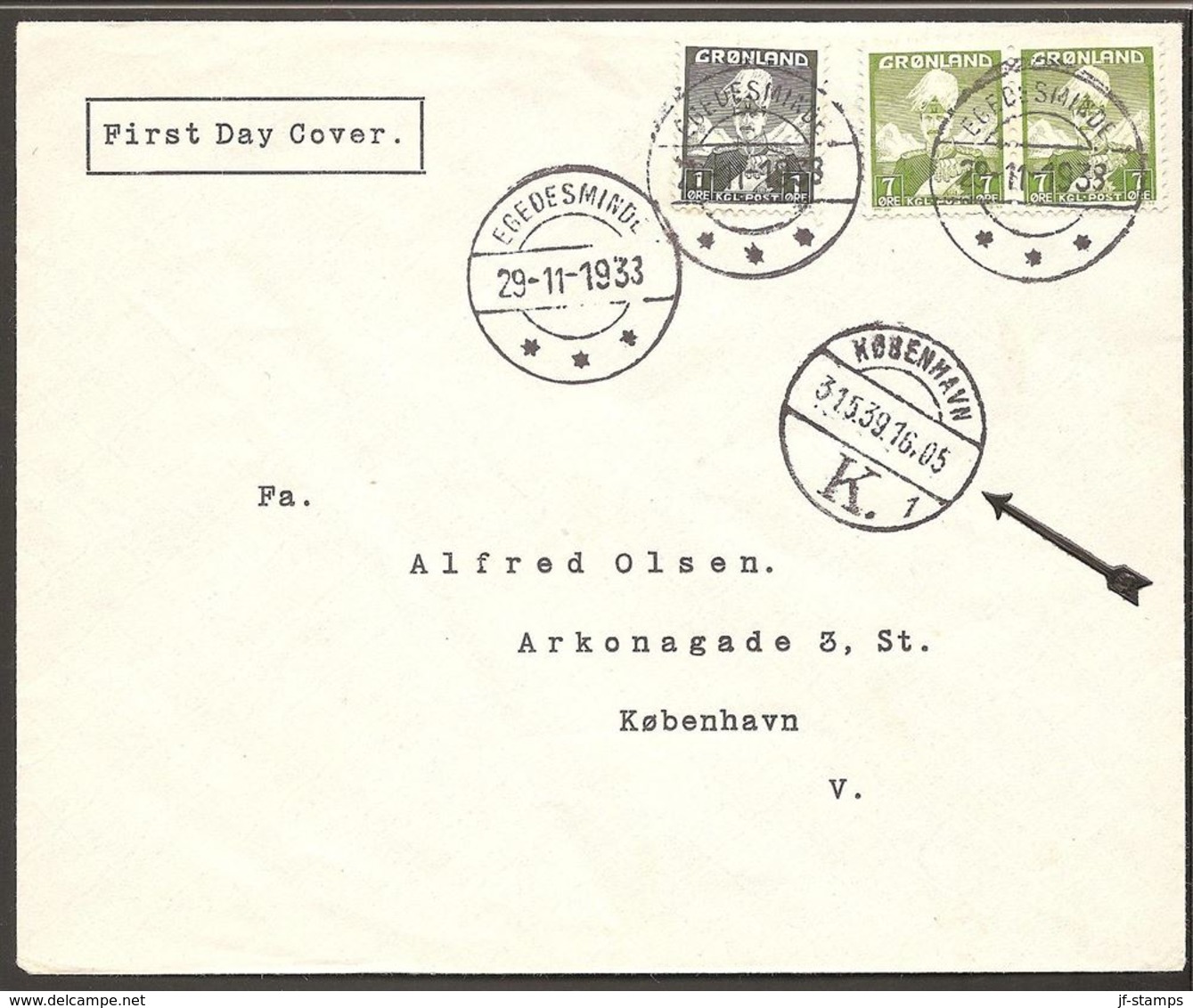 1938. Christian X And Polar Bear. 7 Øre Yellow Green + 1 øre. FDC EGEDESMINDE 29-11-3... (Michel 3+ FDC) - JF120112 - Covers & Documents
