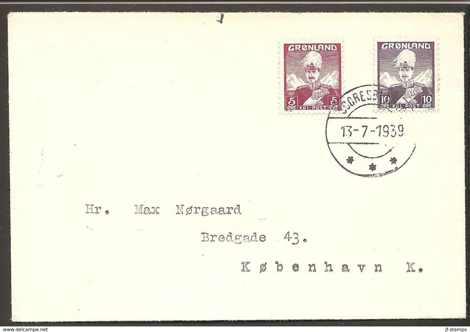 1938. Christian X And Polar Bear. 10 Øre Dark Violet + 5 ØRE. FDC. SCORESBYSUND -13-7... (Michel 4+ FDC) - JF120117 - Briefe U. Dokumente