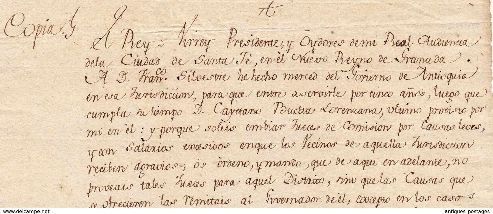 Carta Manuscrita 1782 Nuevo Reino De Granada Santa Fe De Bogotá Real Audiencia Juan De Casamayor - Colombie