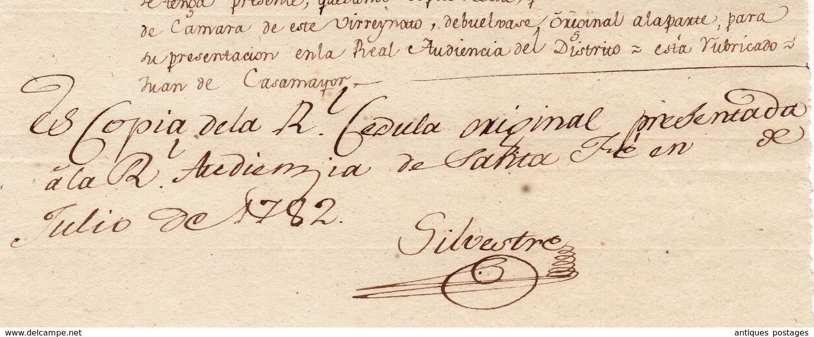 Carta Manuscrita 1782 Nuevo Reino De Granada Santa Fe De Bogotá Real Audiencia Juan De Casamayor - Colombie