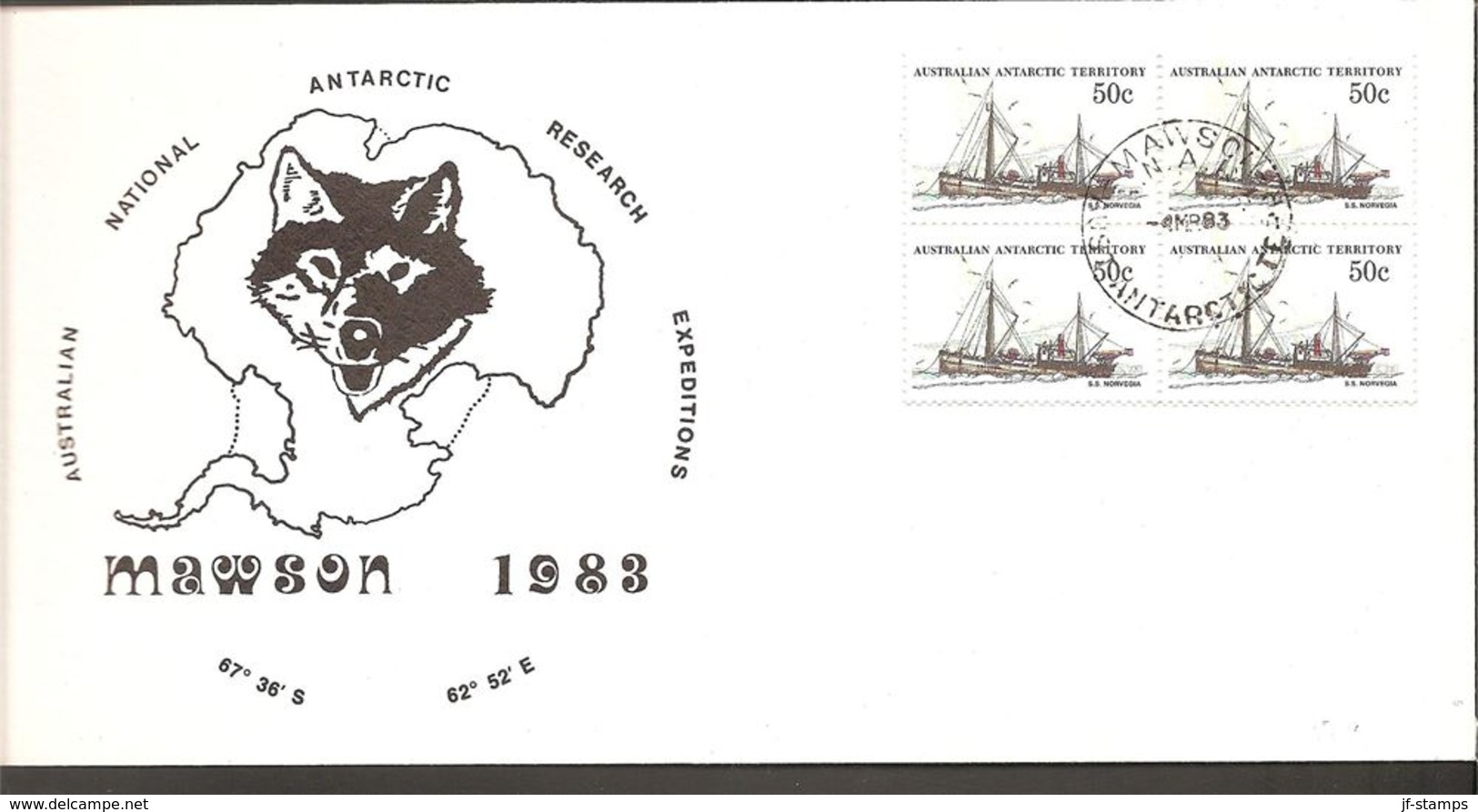 1983. AUSTRALIAN NATIONAL ANTARCTIC RESEARCH EXPEDITIONS MAWSON.  4X 50 C. MAWSON -4.... (Michel 50) - JF120082 - Lettres & Documents