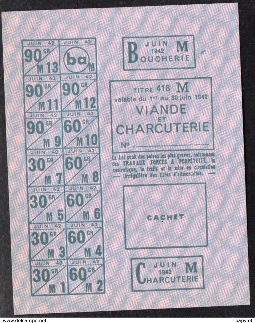Vieux Papiers > Non Classés  Tickets D Alimentation Viande Et Charcuterie 1942 - Non Classificati