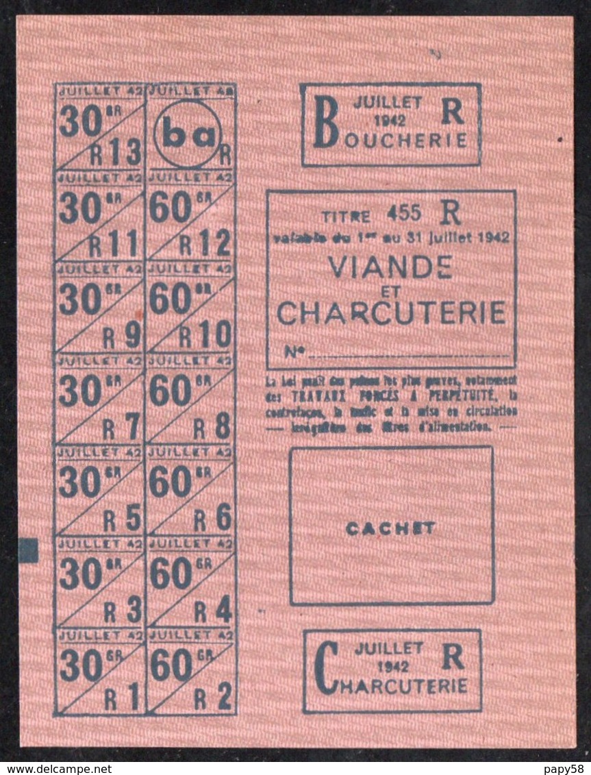 Vieux Papiers > Non Classés  Tickets D Alimentation Viande Et Charcuterie 1942 - Non Classés