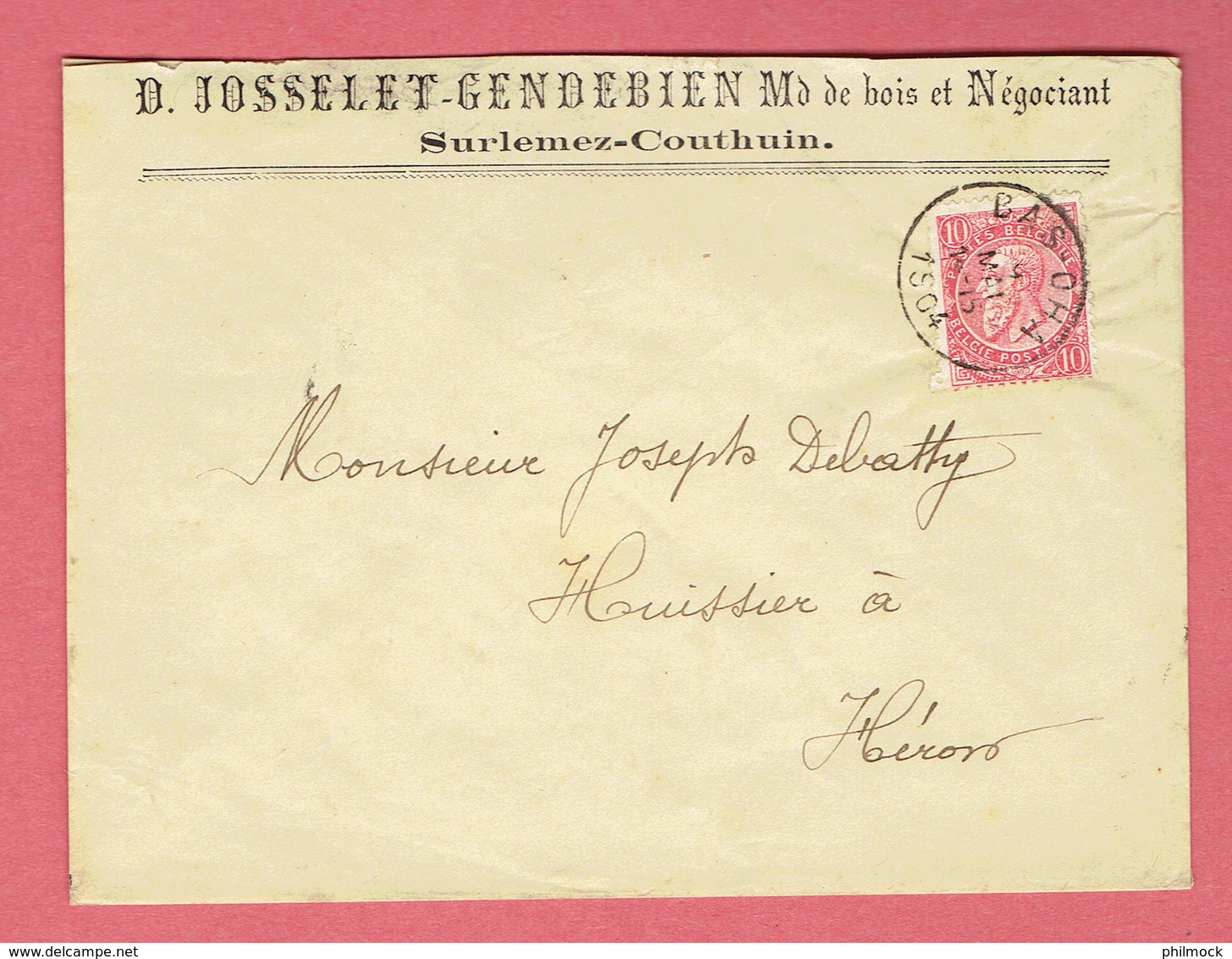 Lettre 144x108 - Oblit Bas-Oha Le 9-MAI-1904 Vers Héron Sur 58 - Entête Publicitaire Couthuin - 1893-1900 Fine Barbe