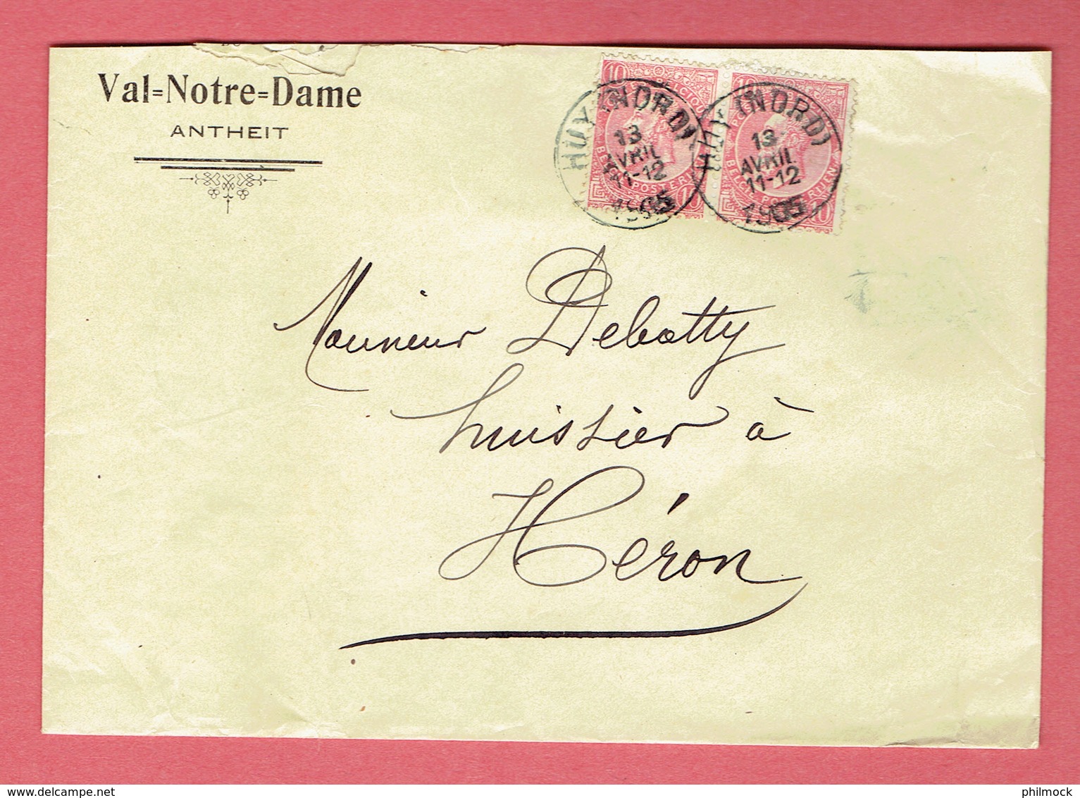 Lettre 154x108 - Oblit Huy-Nord Le 13-Avril-1905 Vers Héron Sur 58x2 - Val Notre Dame Antheit - 1893-1900 Fine Barbe