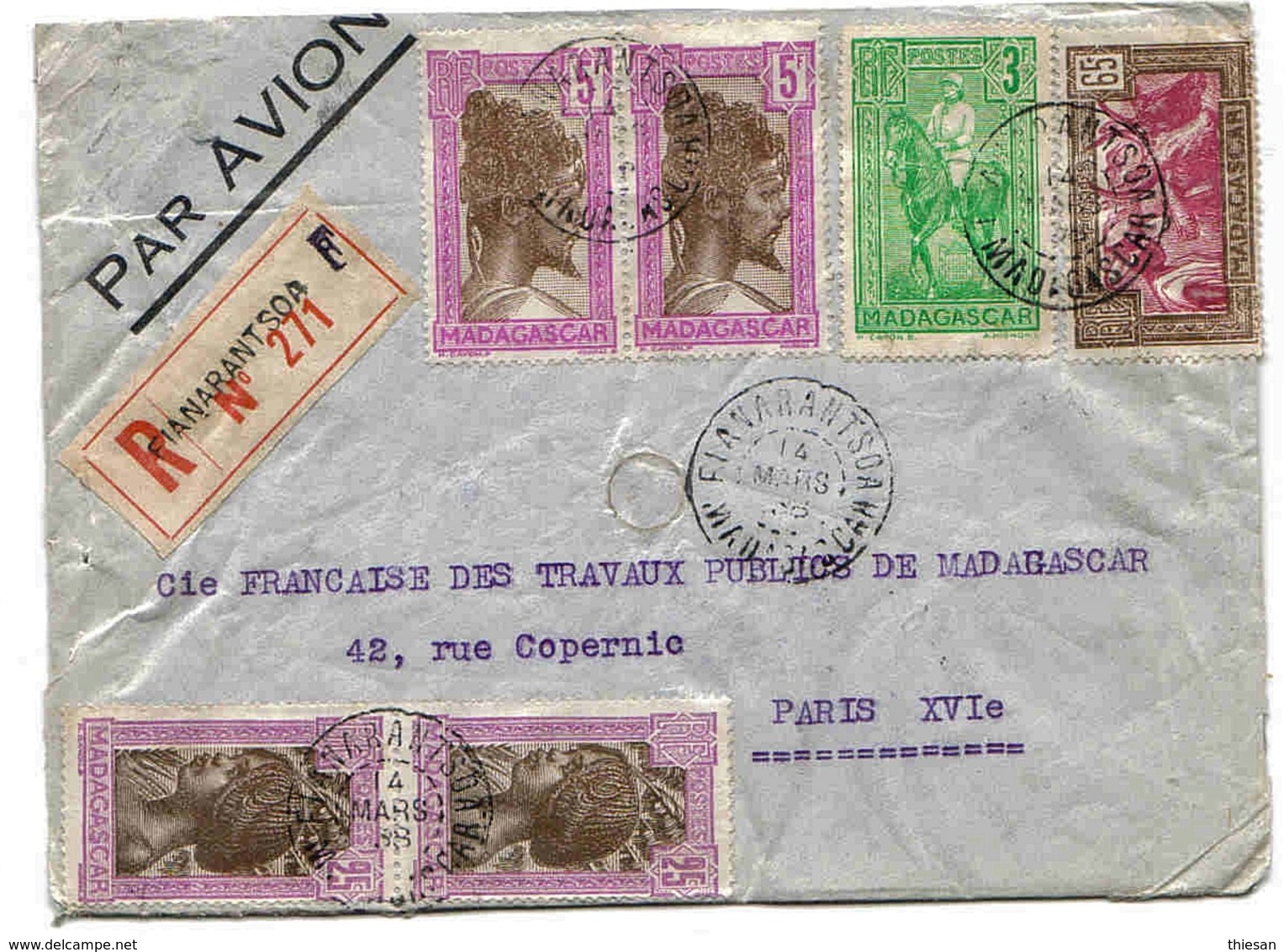 Madagascar Lettre Recommandée Avion Airmail Cover Fianarantsoa 38 - Lettres & Documents