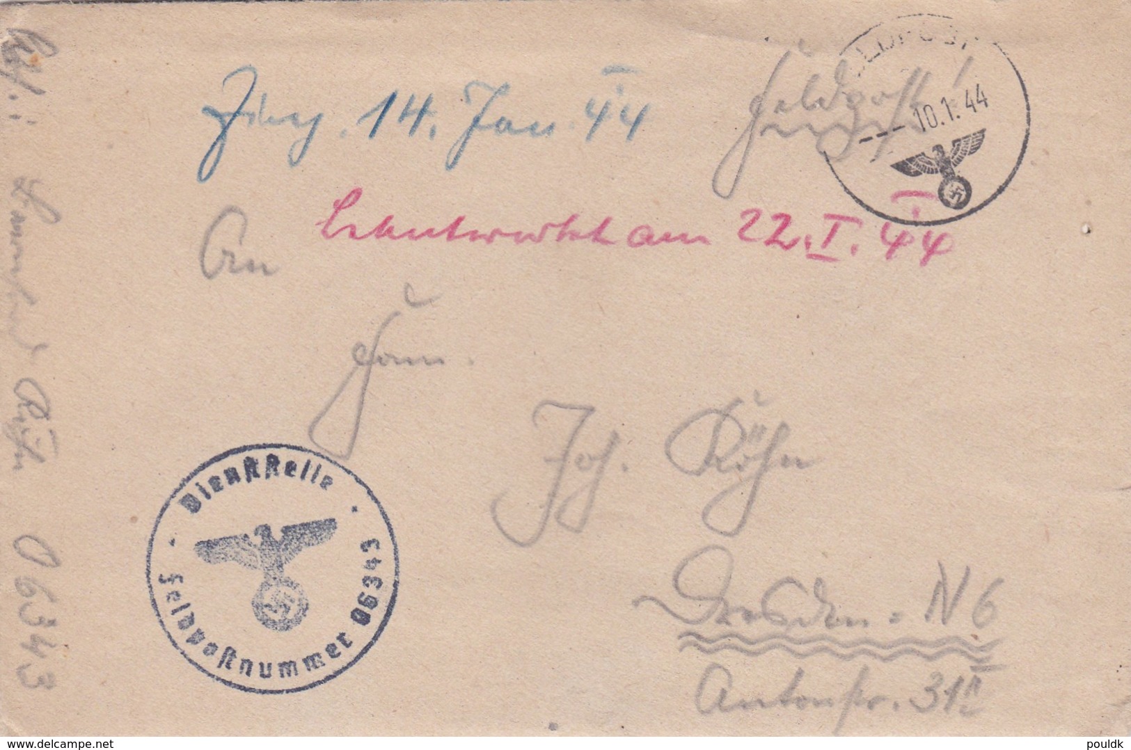 German Feldpost WW2: From Albania - Regiment 2 Brandenburg  FP 06343 P/m 10.1.1944 - Letter Inside (0047) - Militaria