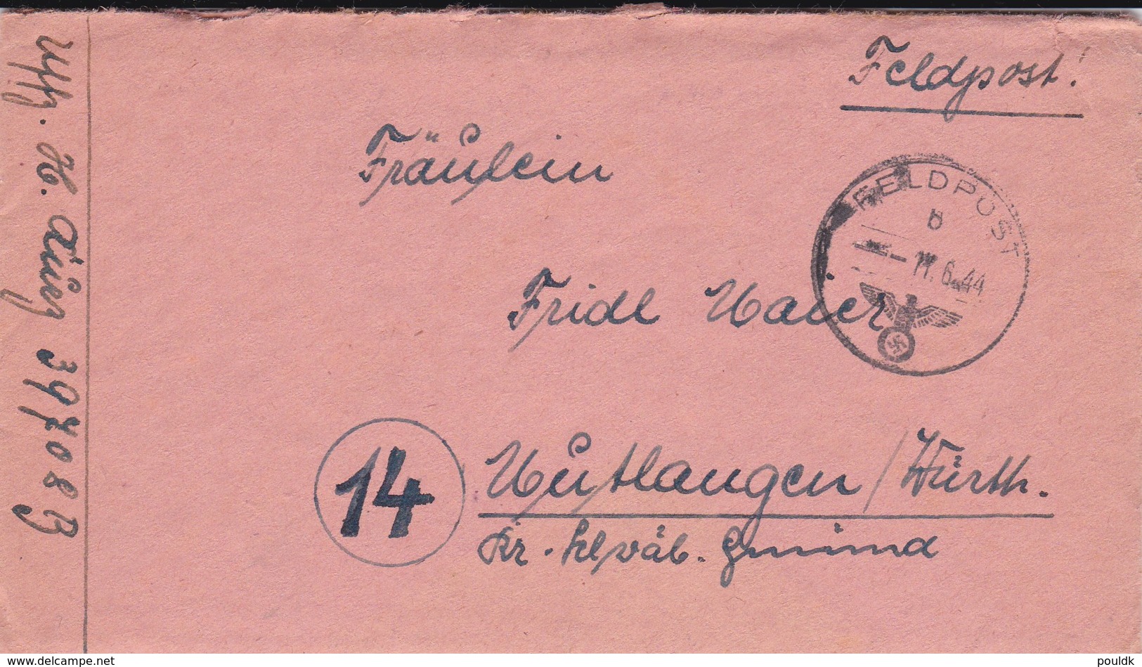 German Feldpost WW2: From Balkan - Regiment 1 Brandenburg (1. Kompanie In I. Bataillon) FP 39708B P/m 11.6.1944 - Letter - Militaria