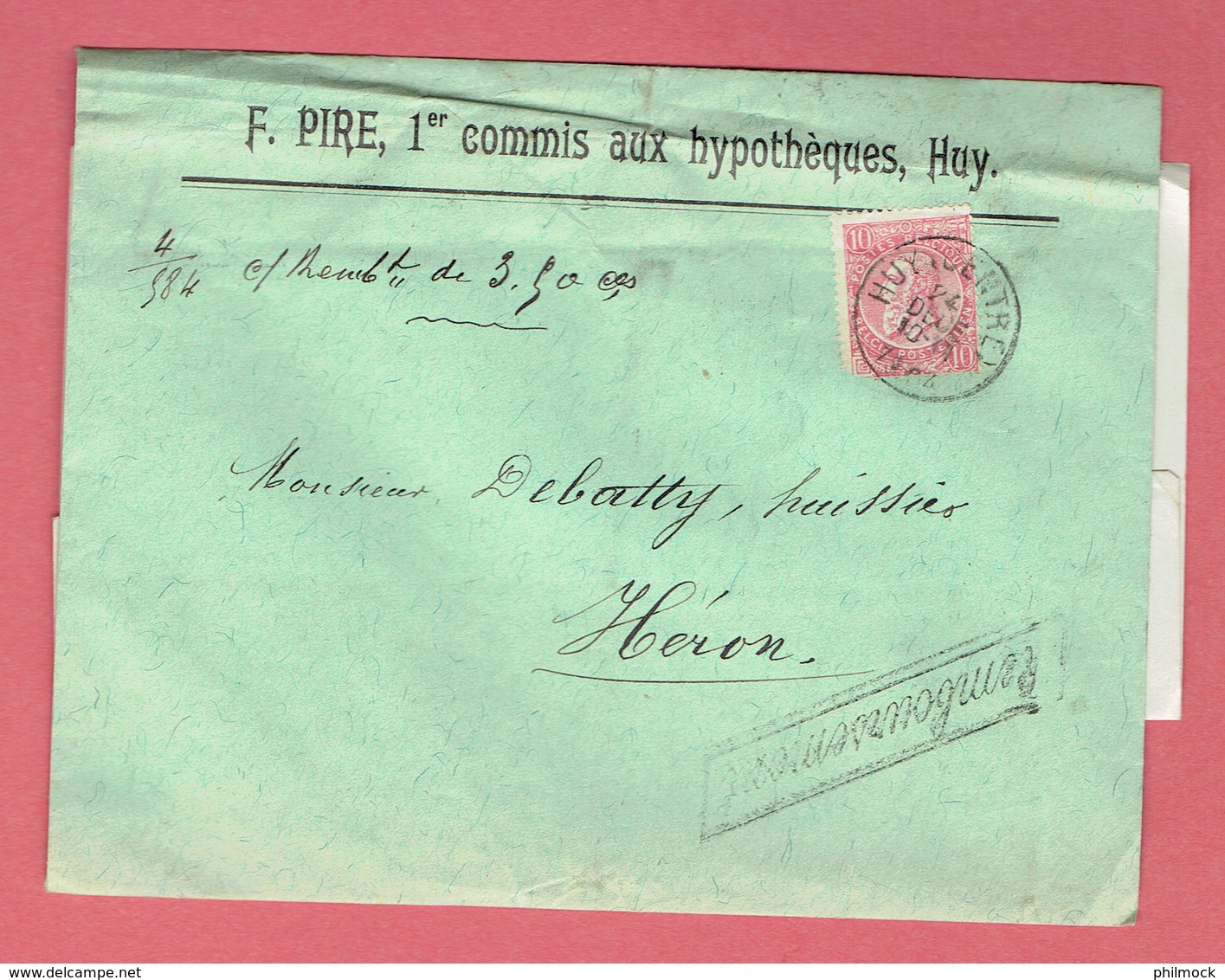 Lettre Quittance-annexe - Oblit Huy-Centre Le 24-Dece-1904 Vers Héron Sur 58 Et 56x3 - Burdinne - 1893-1900 Fine Barbe