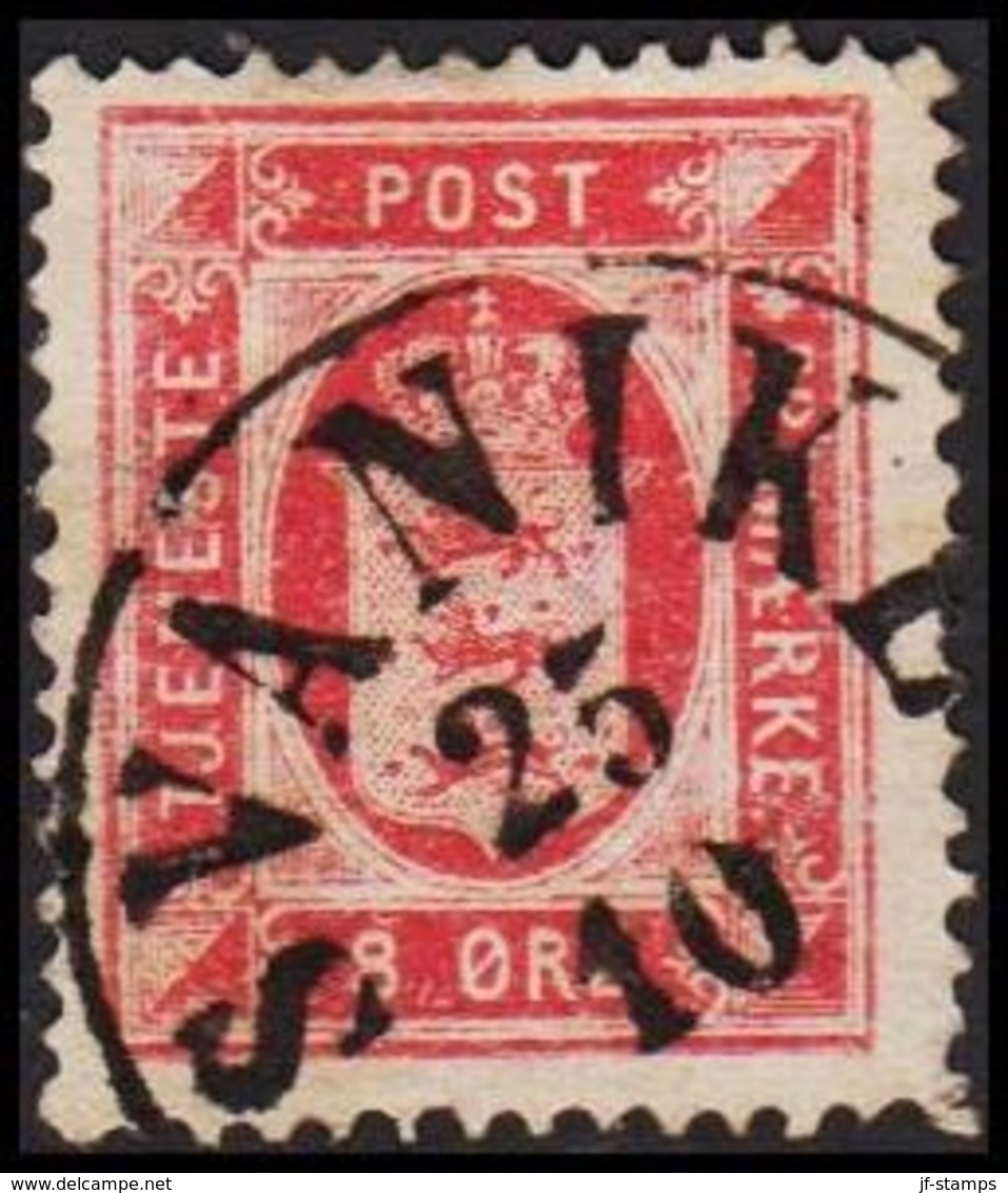 1875. Official. 8 Øre Rosa. Perf. 14x13½ ANTIQUA SVANIKE 25 10. (Michel D6YA) - JF317342 - Service