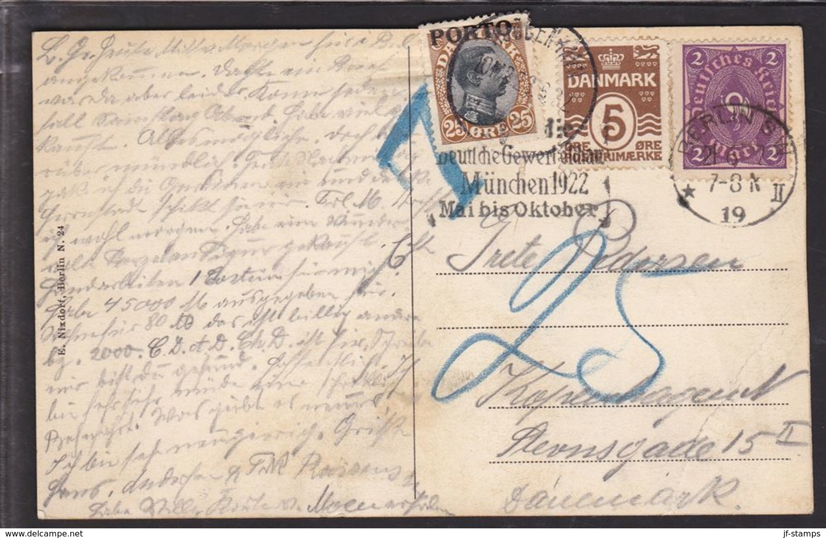 1922. Postage Due. Porto. Chr. X. 25 Øre Brown/black KJØBENHAVN V. 1 OMB. 23.6.22. On... (Michel P6) - JF111105 - Port Dû (Taxe)