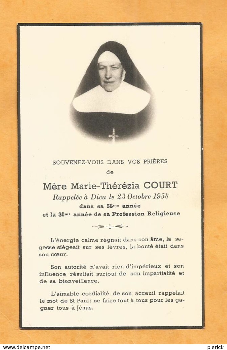 IMAGE GENEALOGIE FAIRE PART AVIS DECES CARTE MORTUAIRE SOEUR THEREZIA COURT 1958 - Décès